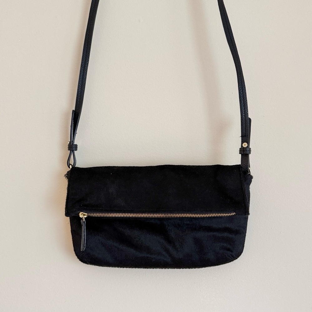 A New Day Velvet Zip Large Clutch Crossbody Bag with Strap and gold accents